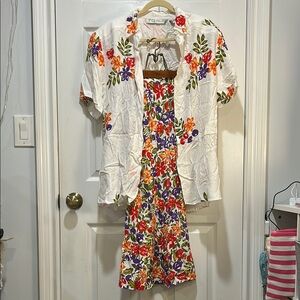 Chaus Floral Dress and Jacket Set - White, Red, Purple, Green
